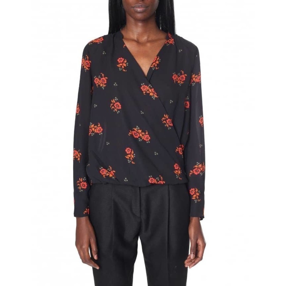 SCOTCH & SODA Floral Print Crossover V-neck‎ Top in Black Size XS